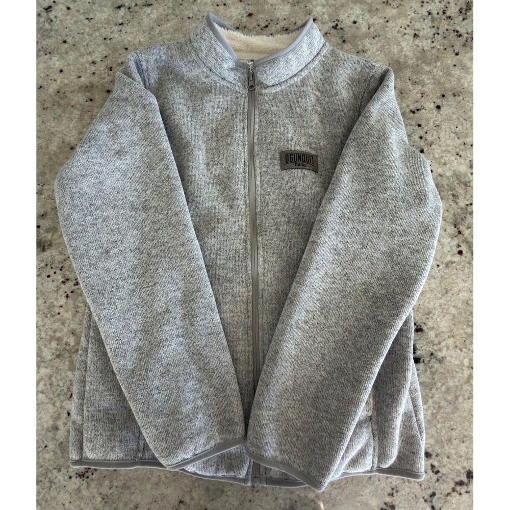 Ogunquit Maine Sherpa Fleece Zip Jacket Size L Gray